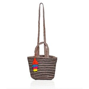 America and Beyond Raven Stripe Eco-friendly Jute Crossbody Tote